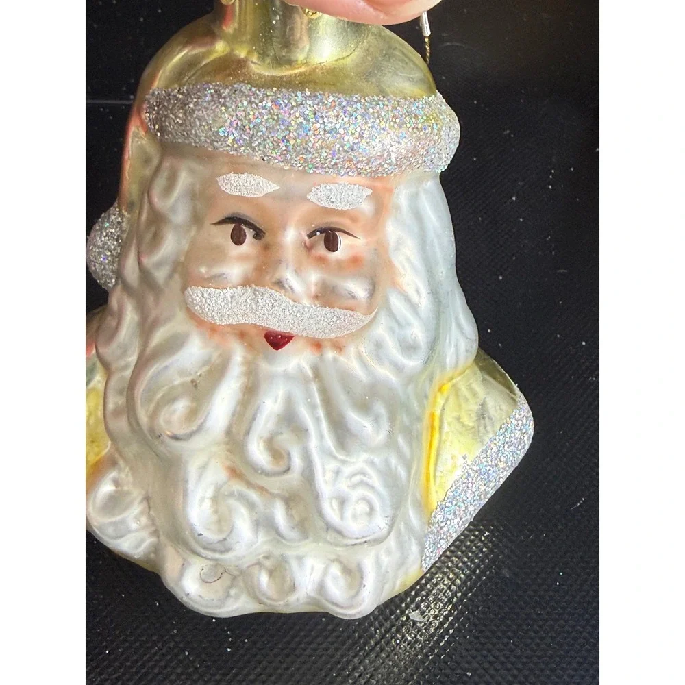 Vintage Blown Glass Santa Claus Bust Christmas‎ Ornament Glitter Accents Gold